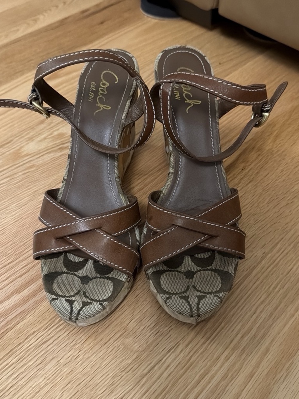 Coach Women's Wedge Sandals in Brown & White